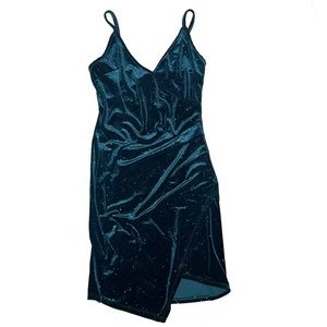 Asymmetrical Green Velvet Glitter Strappy Dress